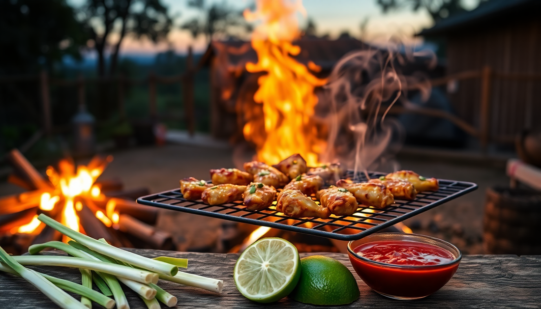 Savor the Flames: Thai Lemongrass Chicken Wings Cooked Over the Backyard Campfire