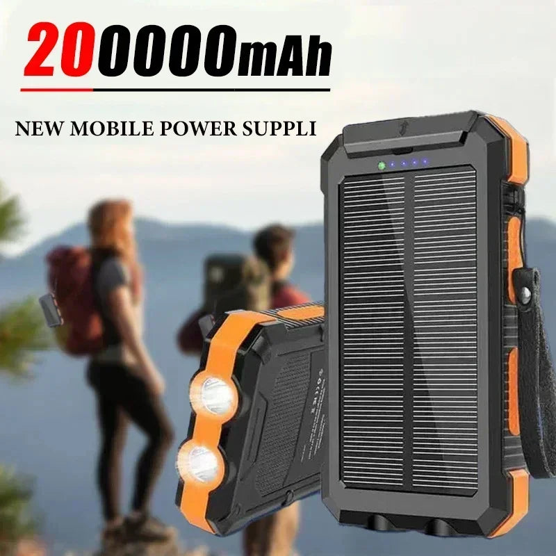 200000mAh Outdoor Waterproof Power Bank with Solar Panel and Flashlight