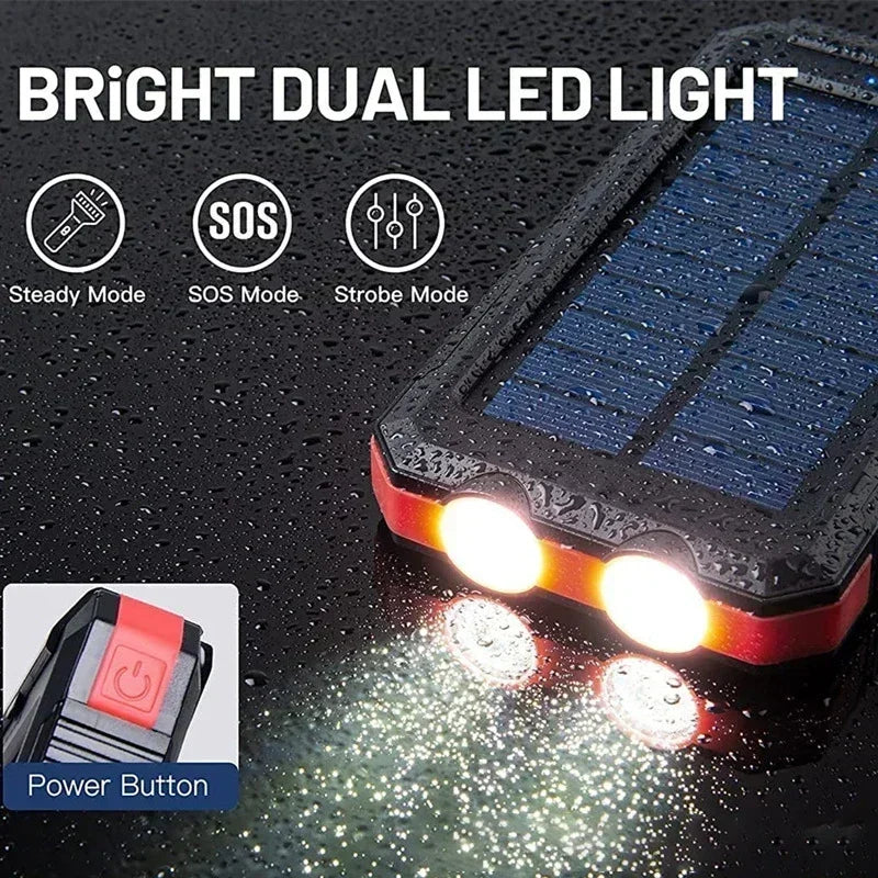 200000mAh Outdoor Waterproof Power Bank with Solar Panel and Flashlight