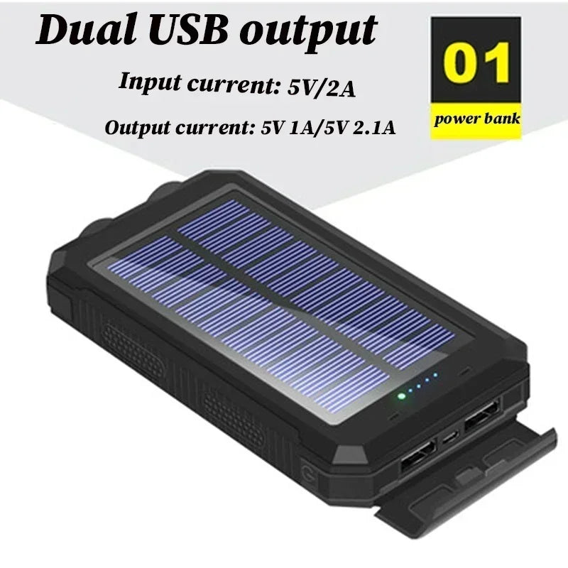 200000mAh Outdoor Waterproof Power Bank with Solar Panel and Flashlight