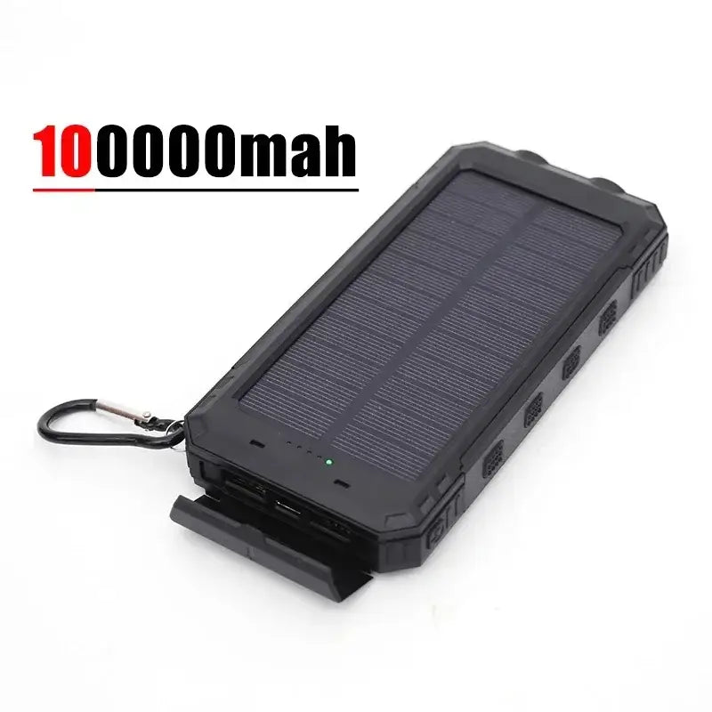 200000mAh Outdoor Waterproof Power Bank with Solar Panel and Flashlight - Black 100000mah / Above 100000mAh - 电池