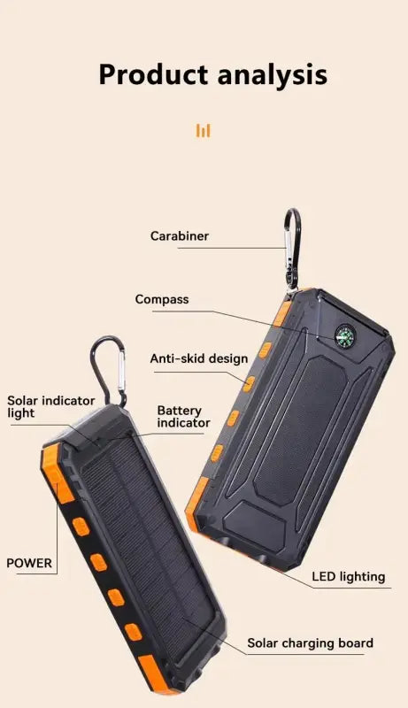 200000mAh Outdoor Waterproof Power Bank with Solar Panel and Flashlight - 电池