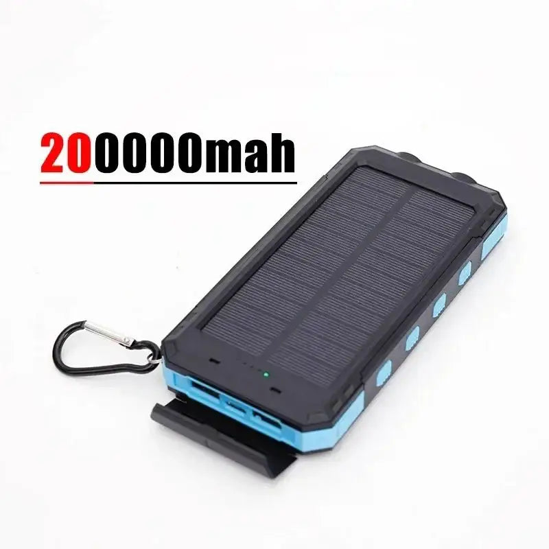 200000mAh Outdoor Waterproof Power Bank with Solar Panel and Flashlight - Blue 200000mah / Above 100000mAh - 电池