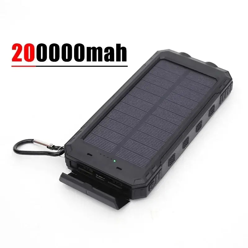 200000mAh Outdoor Waterproof Power Bank with Solar Panel and Flashlight - Black 200000mah / Above 100000mAh - 电池