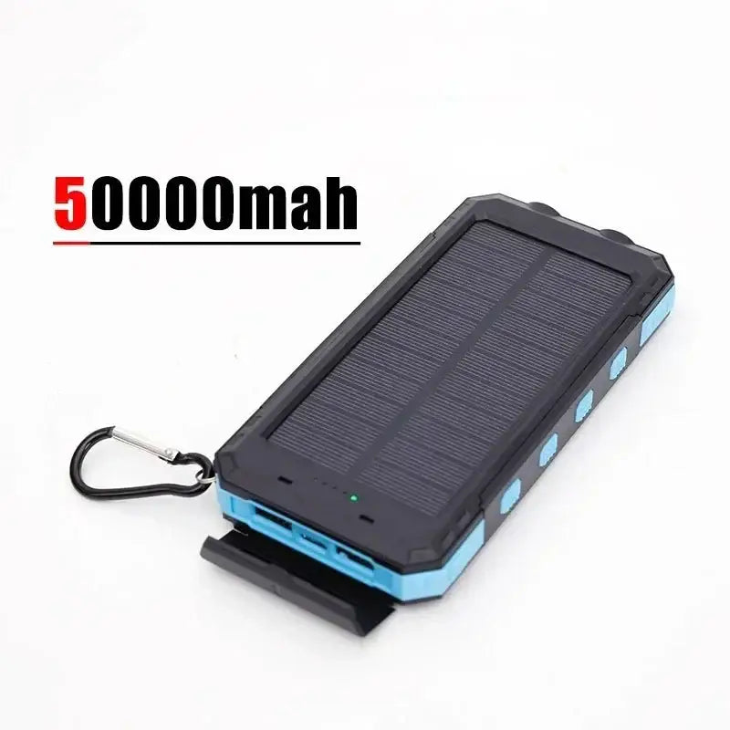 200000mAh Outdoor Waterproof Power Bank with Solar Panel and Flashlight - Blue 50000mah / Above 100000mAh - 电池