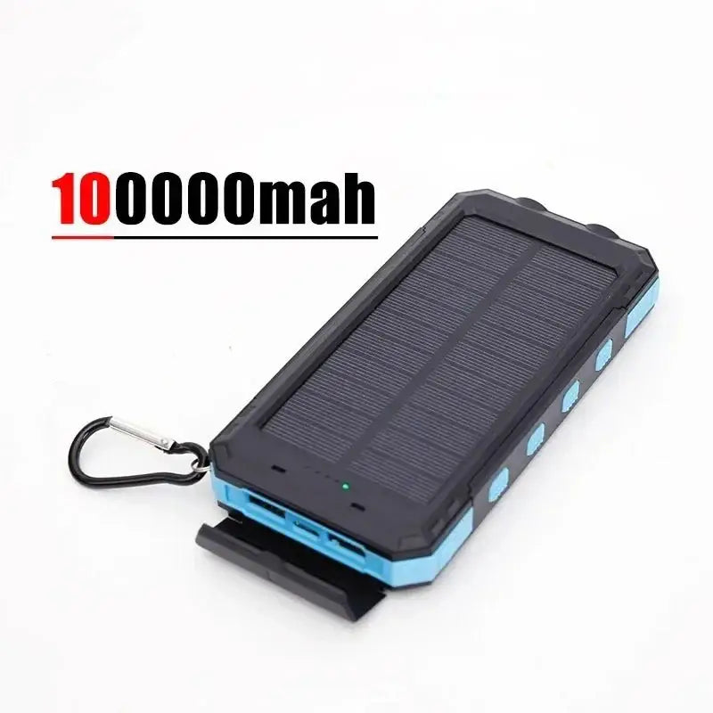 200000mAh Outdoor Waterproof Power Bank with Solar Panel and Flashlight - Blue 100000mah / Above 100000mAh - 电池