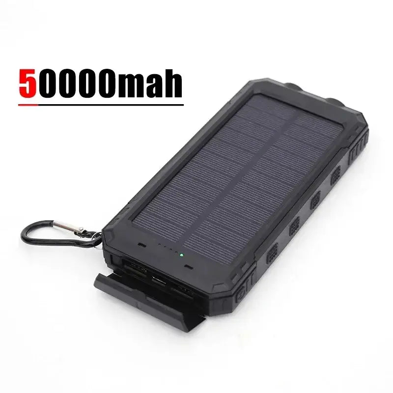 200000mAh Outdoor Waterproof Power Bank with Solar Panel and Flashlight - Black 50000mah / Above 100000mAh - 电池