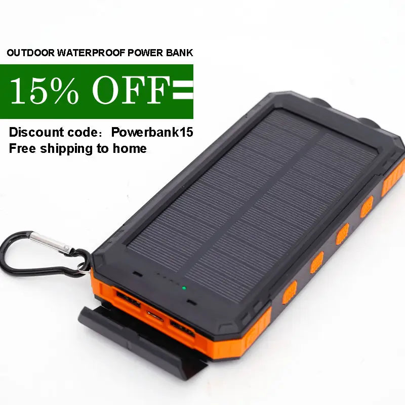 200000mAh Outdoor Waterproof Power Bank with Solar Panel and Flashlight - 电池