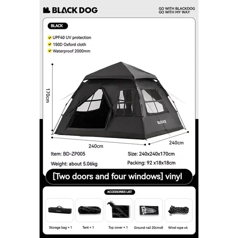 Automatic Black-Coated Camping Tent