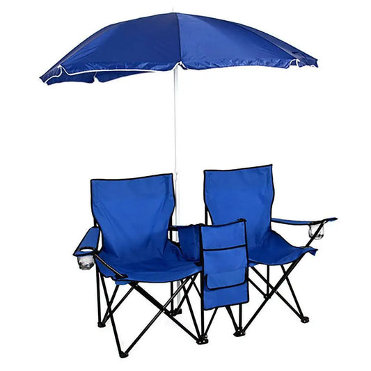 Foldable Double Chair with Umbrella, Table, and Cooler