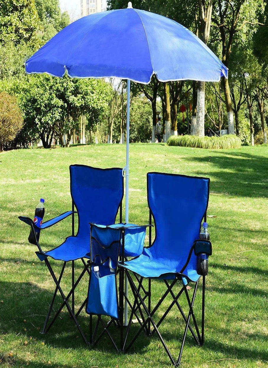 Foldable Double Chair with Umbrella, Table, and Cooler