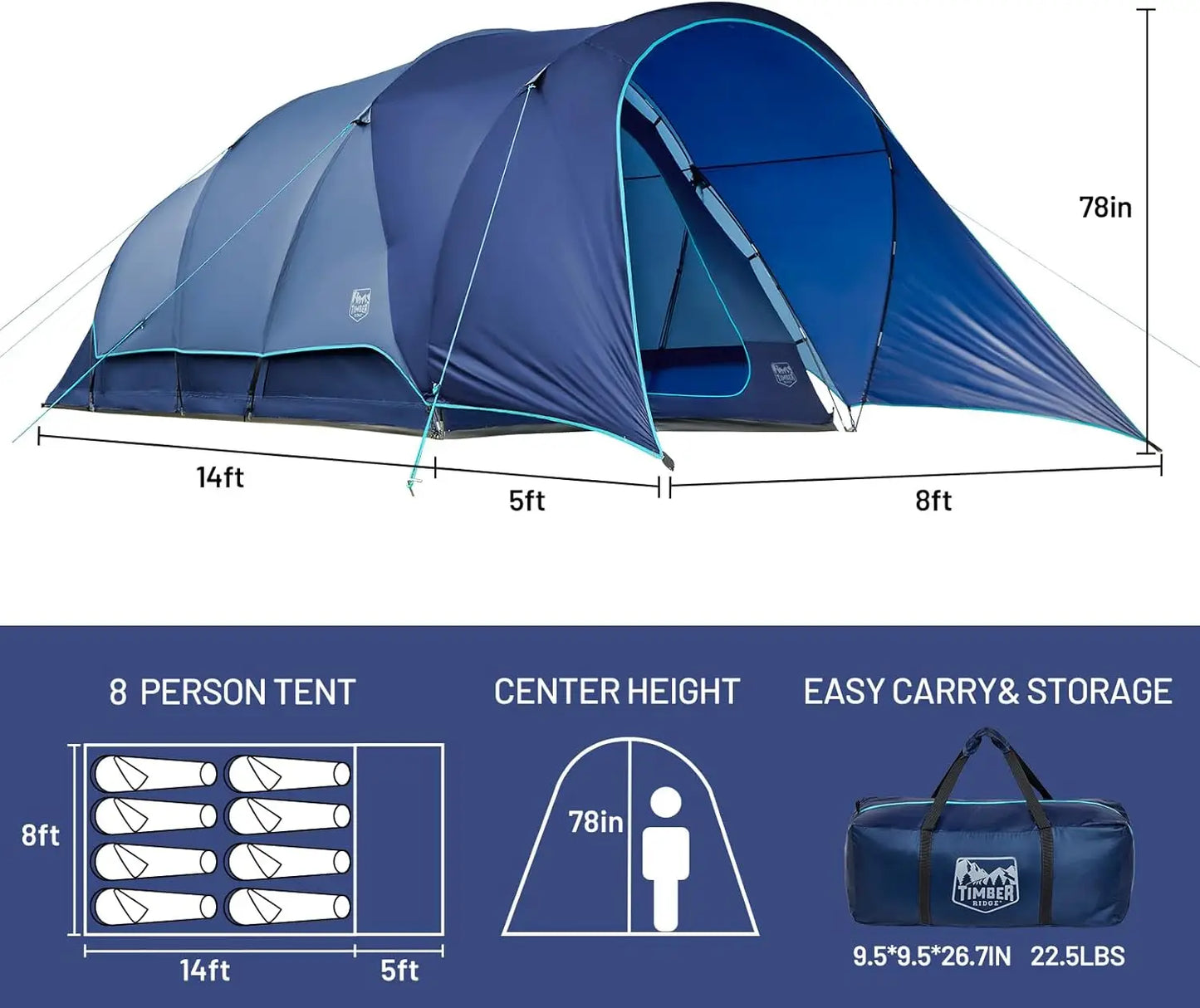 Spacious 8-Person Cabin Tent