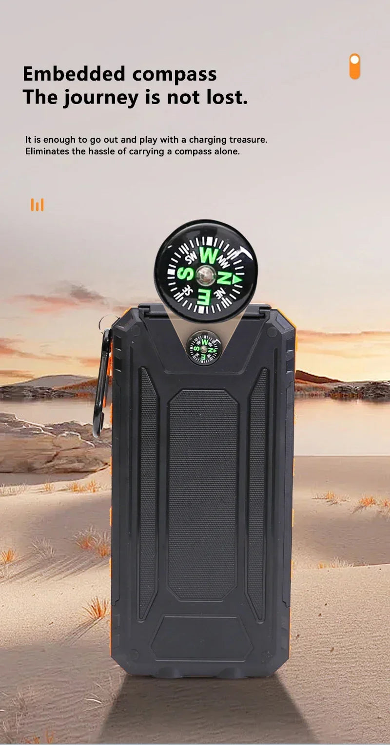 200000mAh Outdoor Waterproof Power Bank with Solar Panel and Flashlight