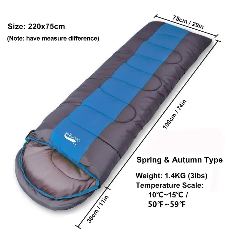 Desert&Fox 4-Season Lightweight Camping Sleeping Bag - Blue Standard 1.4KG - 睡袋