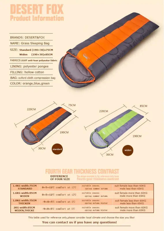 Desert&Fox 4-Season Lightweight Camping Sleeping Bag - 睡袋