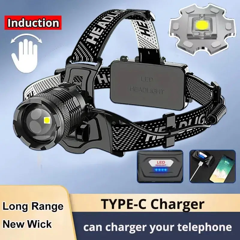 Super Powerful LED/XHP70-4core Headlight - new wick B / With battery