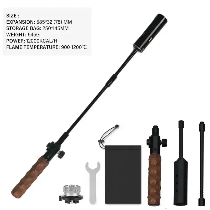 Wood Handle Removable Three-Stage Gas Burner Gun - BLACK